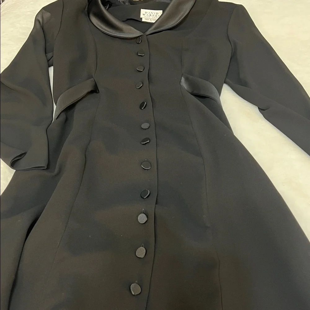 David Warren Luxe In The City Black Tuxedo Button Front Midi Coat Dress 90’s